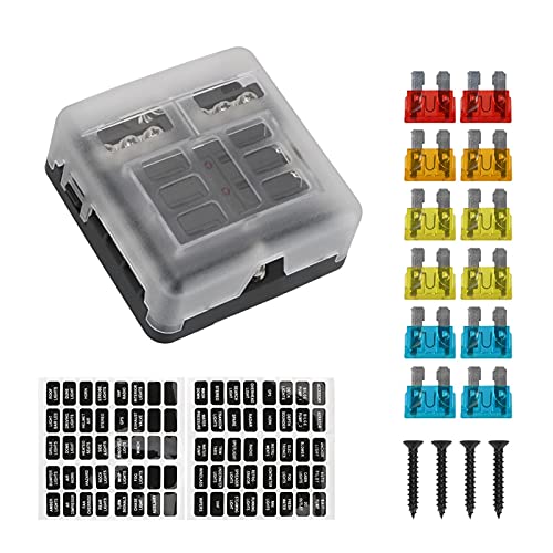 Kunststoffabdeckung 6 Wege 12 Wege Flachsicherungsblock 12V 32V Sicherungskasten Halter M5 Bolzen mit LED Kontrollleuchte for Auto Car Marine(6 ways) von GUOQGXAY