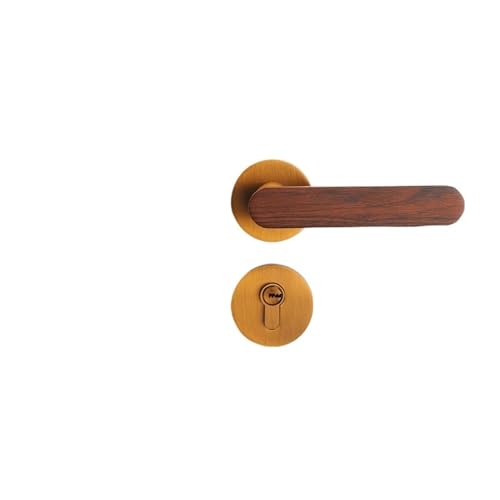 Türgriff mit Holzmaserung, Schlafzimmer-Türschloss, Innenbereich, modernes geräuschloses Massivholzschloss, magnetisch, chinesischer Stil, Zimmertürschloss (gelb, antikes magnetisches 35–50 mm) von GUOQGXAY