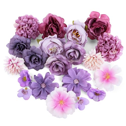 GUOSIYAO Künstliche Blumenköpfe Künstliche Blüten 20Stk Kunstblumen Blumenköpfe Kunstblumen Seidenblumen Dekoblumen Künstlich Für Party DIY Braut Hochzeit Blumenarrangements Combo Deko (Lila) von GUOSIYAO