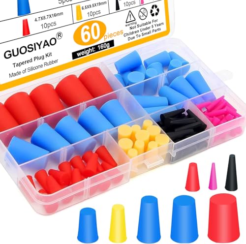 Gummistopfen Konisch Vollgummistopfen 60Stk Silikonstopfen 8 Verschiedene Größen Konisch Stopfen zum Abkleben Von Löchern Der Malerei Hydrotauchen Pulverbeschichtung Medienstrahlen von GUOSIYAO
