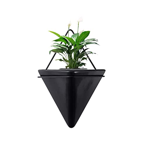 GUOXIANG Wand Blumentopf Schwarz Wandvase Keramik Diamant Wandvase Blumenvase Geometrische Vase mit Rahmen Wand-hängend für Sukkulenten Zimmerpflanzen -klein von GUOXIANG