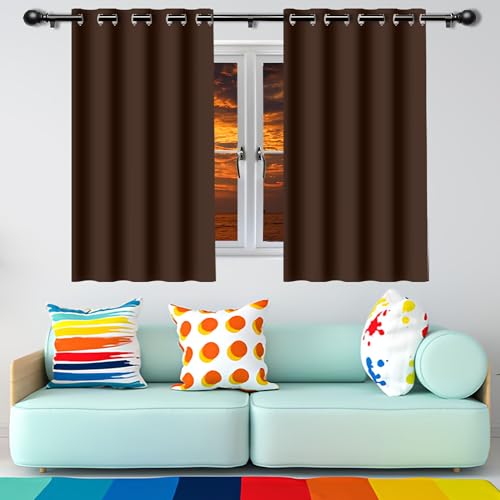 GUOYFEN Verdunklungsvorhänge Blickdicht 132 x 136 cm Thermogardine Kälteschutz Warm Hitzeschutz Gardine Vorhang mit Ösen/Hitze Ösenschal mit Ösen, Waschbar für Schlafzimmer, braun von GUOYFEN