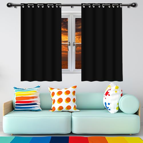 GUOYFEN Verdunklungsvorhänge Blickdicht 132 x 164 cm Thermogardine Kälteschutz Warm Hitzeschutz Gardine Vorhang mit Ösen/Hitze Ösenschal mit Ösen, Waschbar für Schlafzimmer, Schwarz von GUOYFEN