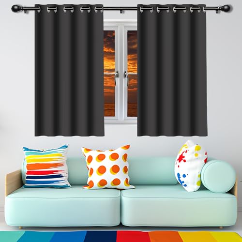 GUOYFEN Verdunklungsvorhänge Blickdicht 135 x 132 cm Thermogardine Kälteschutz Warm Hitzeschutz Gardine Vorhang mit Ösen/Hitze Ösenschal mit Ösen, Waschbar für Schlafzimmer, Dunkelgrau von GUOYFEN