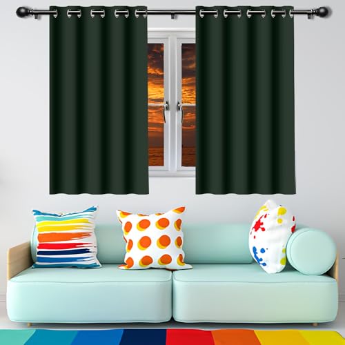 GUOYFEN Verdunklungsvorhänge Blickdicht 137 x 146 cm Thermogardine Kälteschutz Warm Hitzeschutz Gardine Vorhang mit Ösen/Hitze Ösenschal mit Ösen, Waschbar für Schlafzimmer, Dunkelgrün von GUOYFEN