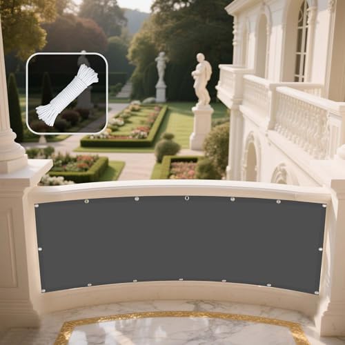 Sonnenschutz Sonnensegel 380 x 440 cm Rechteckig Wasserdicht 98% UV Schutz Segel Baldachin Segeltuch inkl Befestigungsseile für Garten Terrasse, Dunkelgrau von GUOYFEN