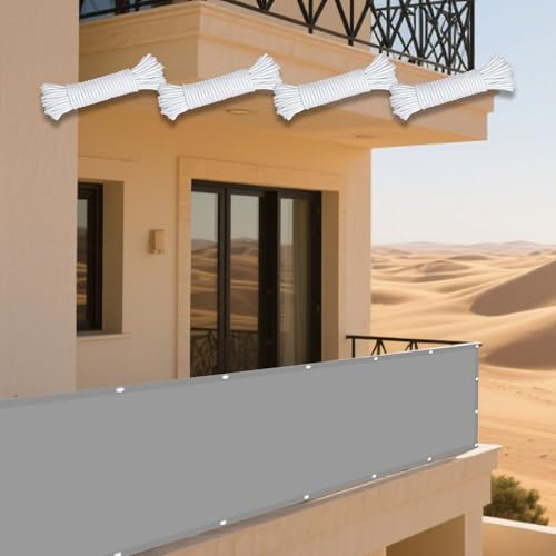 Sonnensegel 125 x 220 cm Rechteckig Wasserdicht 98% UV Schutz Schatten Mesh Abdeckung mit Ösen Seil PES Polyester UV Schutz Ohne Bohren für Garten Balkon, Hellgrau von GUOYFEN