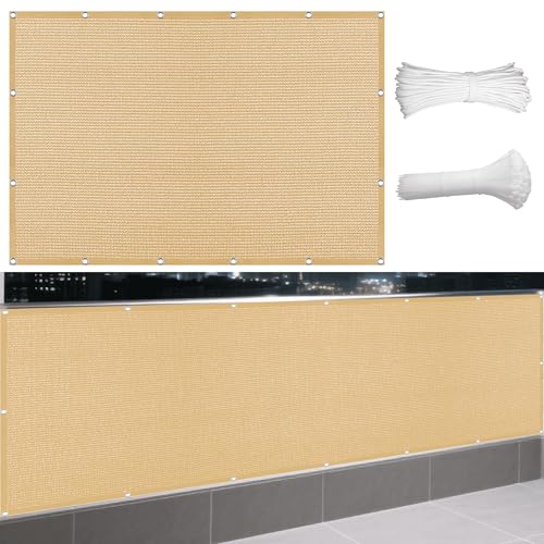 Sonnensegel 125 x 370 cm Rechteckig Atmungsaktiv 98% UV Schutz Wetterschutz Segel Baldachin mit Ösen Segeltuch 4 × 1.5 M Seile für Draußen Patio Terrasse Camping, Sandgelb von GUOYFEN