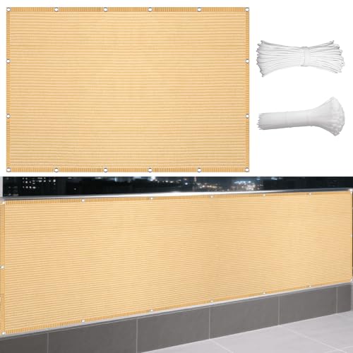 Sonnensegel 160 x 350 cm Rechteckig Atmungsaktiv 98% UV Schutz Wetterschutz Segel Baldachin mit Ösen Segeltuch 4 × 1.5 M Seile für Draußen Patio Terrasse Camping, Creme Farben von GUOYFEN