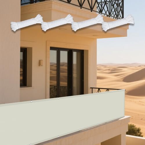 Sonnensegel 210 x 460 cm Rechteckig Wasserdicht 98% UV Schutz Schatten Mesh Abdeckung mit Ösen Seil PES Polyester UV Schutz Ohne Bohren für Garten Balkon, cremefarben von GUOYFEN