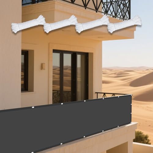Sonnensegel 235 x 400 cm Rechteckig Wasserdicht 98% UV Schutz Schatten Mesh Abdeckung mit Ösen Seil PES Polyester UV Schutz Ohne Bohren für Garten Balkon, Dunkelgrau von GUOYFEN