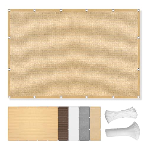 Sonnensegel Balkon 330 x 380 cm Rechteckig Atmungsaktiv Sonnenschutz Windschutz Sonnenplane Rechteckige Markise mit Spannseilen mit Ösen für Garten Terrasse, Sandgelb von GUOYFEN