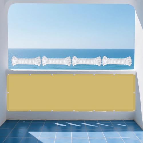 Sonnensegel Rechteckig 120 x 355 cm Rechteckig Wasserdicht 98% UV Schutz Segeltuch Pergola Vielen Größen mit Spannseilen für Außenbereich Garten, Sandgelb von GUOYFEN