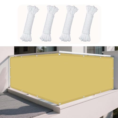 Sonnensegel Rechteckig Wasserdicht 100 x 360 cm Rechteckig Wasserdicht 98% UV Schutz Terrassendach Sichtschutz mit Spannseilen mit Ösen für Balkon Terrasse Garten Outdoor, Creme Farben von GUOYFEN