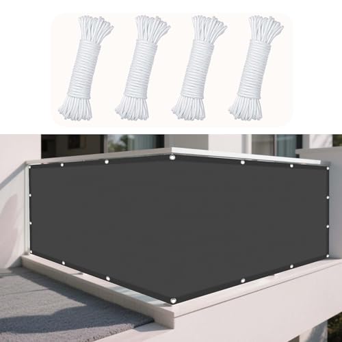 Sonnensegel Rechteckig Wasserdicht 190 x 360 cm Rechteckig Wasserdicht 98% UV Schutz Terrassendach Sichtschutz mit Spannseilen mit Ösen für Balkon Terrasse Garten Outdoor, Dunkelgrau von GUOYFEN