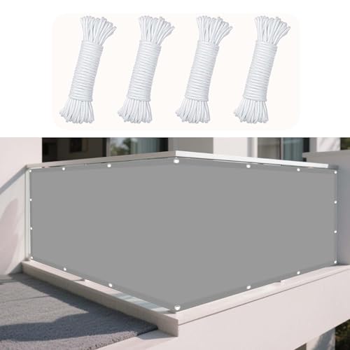 Sonnensegel Rechteckig Wasserdicht 220 x 540 cm Rechteckig Wasserdicht 98% UV Schutz Terrassendach Sichtschutz mit Spannseilen mit Ösen für Balkon Terrasse Garten Outdoor, Hellgrau von GUOYFEN