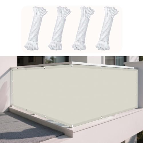 Sonnensegel Rechteckig Wasserdicht 360 x 450 cm Rechteckig Wasserdicht 98% UV Schutz Terrassendach Sichtschutz mit Spannseilen mit Ösen für Balkon Terrasse Garten Outdoor, Beige von GUOYFEN