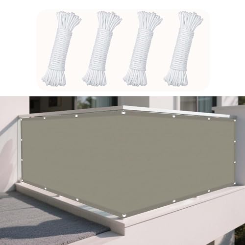 Sonnensegel Rechteckig Wasserdicht 360 x 460 cm Rechteckig Wasserdicht 98% UV Schutz Terrassendach Sichtschutz mit Spannseilen mit Ösen für Balkon Terrasse Garten Outdoor, Khaki von GUOYFEN