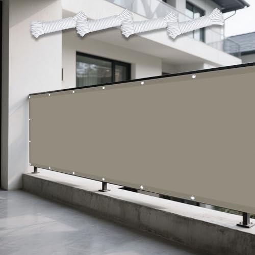Sonnensegel Rechteckig mit Ösen Wasserdicht 150 x 360 cm Rechteckig Wasserdicht 98% UV Schutz Segeltuch Ohne Bohren mit Ösen Segeltuch für Garten Terrasse Camping Outdoor, Taupe von GUOYFEN