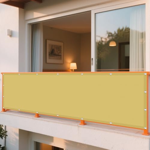 Sonnensegel Sonnenschutz 420 x 475 cm Rechteckig Wasserdicht 98% UV Schutz Nach Maß mit Ösen Ohne Bohren mit Ösen Segeltuch für Garten Balkon, Sandgelb von GUOYFEN