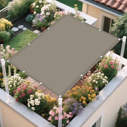 Sonnensegel Wasserdicht Rechteckig mit Ösen 10 x 10 m Rechteckig Wasserdicht 98% UV Schutz Segel Baldachin mit Ösen Und Befestigungsseile für Garten Balkon, Khaki von GUOYFEN