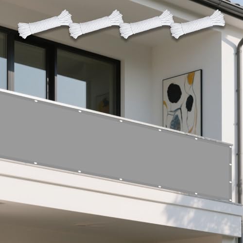 Sonnensegel Wasserdicht Rechteckig mit Ösen 280 x 500 cm Rechteckig Wasserdicht 98% UV Schutz Sichtschutz Windschutz Tarp Vielen Größen mit Spannseilen für Terrasse Balkon, Hellgrau von GUOYFEN