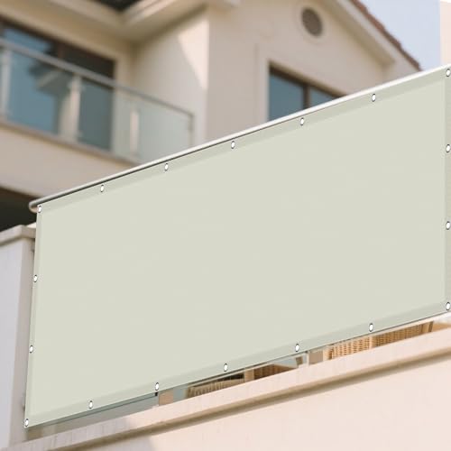 Wasserdicht Sonnensegel 125 x 175 cm Rechteckig Wasserdicht 98% UV Schutz Sichtschutz Balkon mit Ösen Reißfest Wetterfest UV Schutz Ohne Bohren für Terrasse Camping, cremefarben von GUOYFEN