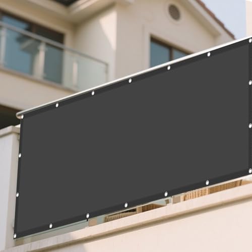 Wasserdicht Sonnensegel 365 x 395 cm Rechteckig Wasserdicht 98% UV Schutz Sichtschutz Balkon mit Ösen Reißfest Wetterfest UV Schutz Ohne Bohren für Terrasse Camping, Dunkelgrau von GUOYFEN