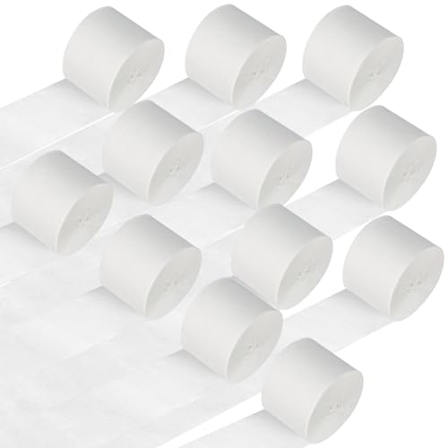 12 Rollen Krepppapier Weiß, 4.5cm x 25m Kreppbänder Weiß, Floristenkrepp Crepe Papier Basteln, Crepe Luftschlangen Streamer für Hochzeit, Geburtstag, Party Dekoration von GUOYIHUA