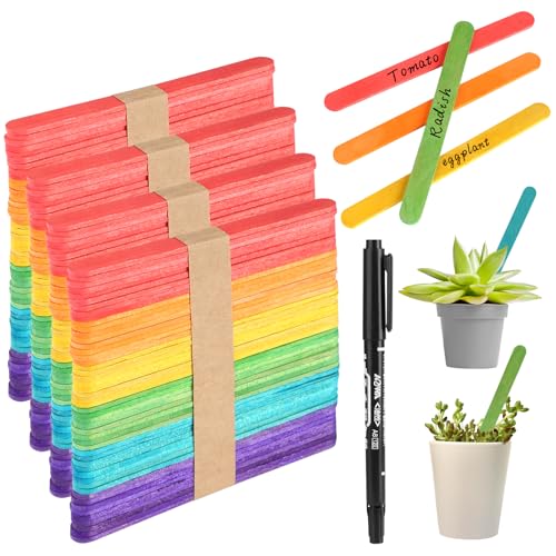 200 Stück Pflanzenschilder Holz,Bunte Pflanzenschilder zum Beschriften, Beschriftung Pflanzen Garten, Pflanzenstecker mit 1 Marker Pen für Topfpflanzen, Samen, Blumen von GUOYIHUA