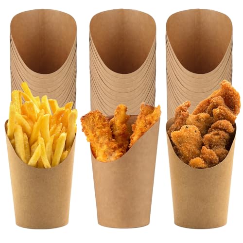 60 Stück Kraftpapier Becher, 12oz Waffelbecher, Pommes Papier Tüten, Popcorn Tüten, Snack Pappbecher mit SchräGem Mund, für Waffeln, Chips, Popcorn, Eiscreme, Obstspieße von GUOYIHUA