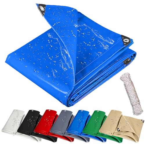 Abdeckplane mit Ösen 120 x 750 cm Wetterfeste Strapazierfähige, Gartenplane Abdeckung PVC-Schutzplane mit Verstärkte Gummiecken & Ösen für Dächern/Terrassen/Schwimmbädern, Blau von GUOYUYU