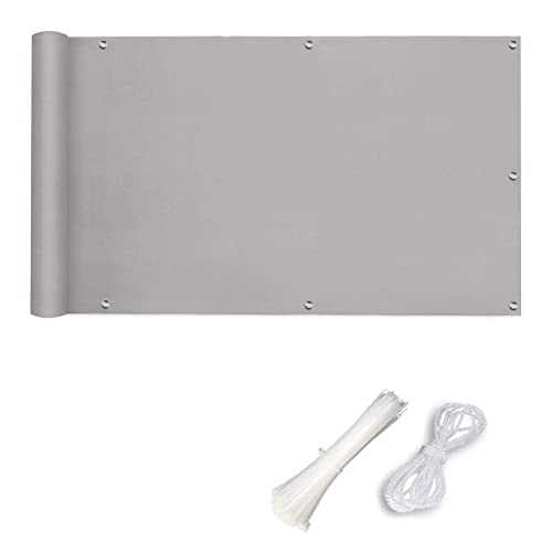 Balkon Sichtschutz 0.7x3m 100% Privatsphäre, blickdichte Wind Schutz Balkon-Verkleidung mit Ösen, Nylon Kabelbinder und Kordel für Terrasse und Zaun, Hellgrau von GUOYUYU