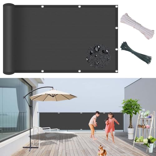 Balkon Sichtschutz Balkonabdeckung 85 x 410 cm Blickdichte, Windschutz, 100% Privatsphäre, Balkon Sichtschutz Ohne Bohren mit Nylon Kabelbinder Und Kordel, für Den Gartenzaun Oder Balkon, Dunkelgrau von GUOYUYU
