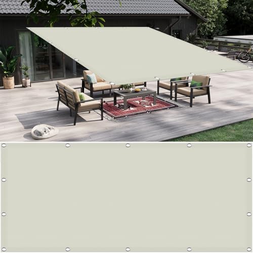 Balkonbespannung 100 x 1000 cm Quadratisch, Wasserdicht, 185 G/M² Polyester, Sonnensegel Balkon Ohne Bohren Sonnensegel Pergola inkl Befestigungsseile für Patio, Schwimmbad, cremefarben von GUOYUYU