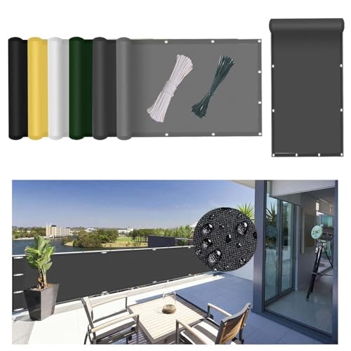 Balkonbespannung 150 x 215 cm Wasserabweisend Imprägniert, 98% Uv-Block, Innen Balkonverkleidung mit Nylon Kabelbinder Und Kordel, für Gartenzaun, Balkon, Dunkelgrau von GUOYUYU