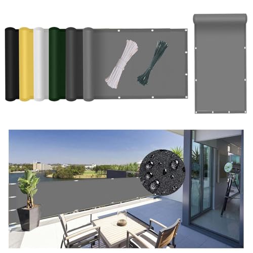 Balkonbespannung Nach Mass 90 x 350 cm Wasserabweisend Imprägniert, 98% Uv-Block, Balkonverkleidung Sichtschutz mit Kordel Und Nylon Kabelbinder, für Terrassen Balkon Zaun, Hellgrau von GUOYUYU
