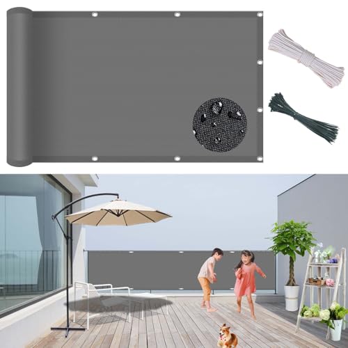 Balkonumspannungen 90 x 235 cm Wasserabweisend Windschutz Staubschutz, Balkonverkleidung Ohne Bohren mit Kordel Und Nylon Kabelbinder, für Terrassen Balkon Zaun, Hellgrau von GUOYUYU