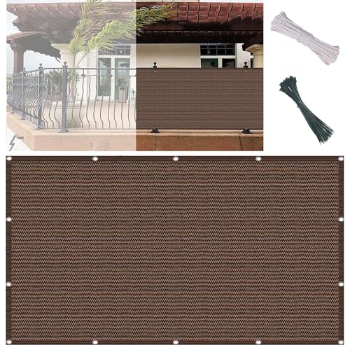 Balkonverkleidung Sichtschutz 50 x 350 cm Ohne Bohren Windschutz Und Sonnenschutz Zaun Verkleidung Blende mit Ã–Sen, Kordel Und Kabelbinder für Balkon,Terrasse, Braun von GUOYUYU