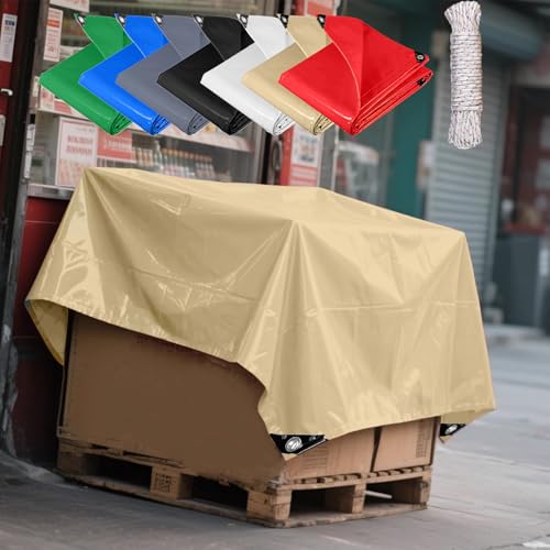 Gewebeplane 200 x 350 cm Wetterfeste Strapazierfähige, wasserdichte Gewebeplane Schutzplane mit Verstärkte Gummiecken & Ösen für Camping & Outdoor Garten, Creme Farben von GUOYUYU