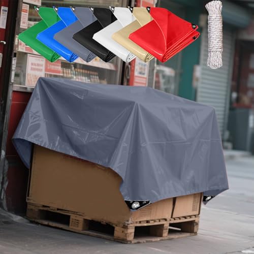 Gewebeplane 275 x 650 cm Wetterfeste Strapazierfähige, wasserdichte Gewebeplane Schutzplane mit Verstärkte Gummiecken & Ösen für Camping & Outdoor Garten, Grau von GUOYUYU