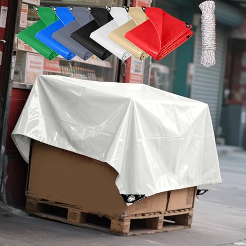 Gewebeplane 800 x 800 cm Wetterfeste Strapazierfähige, wasserdichte Gewebeplane Schutzplane mit Verstärkte Gummiecken & Ösen für Camping & Outdoor Garten, Weiß von GUOYUYU