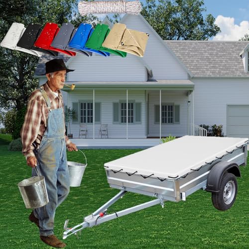 Plane mit Ösen 800 x 800 cm Langlebig, Uv-Beständig, Balkon Abdeckung Gewebeplane mit Verstärkte Gummiecken & Ösen für Pool, LKW, Holz Gartenmöbel, Weiß von GUOYUYU