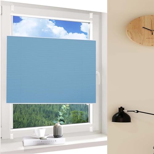 Plissee Klemmfix Plisseerollo 100x130cm(BreitexHoch) Kein Bohren erforderlich Klemmfix Faltrollo Jalousie Anpassbar für Schlafzimmer Wohnzimmer, Himmelblau von GUOYUYU