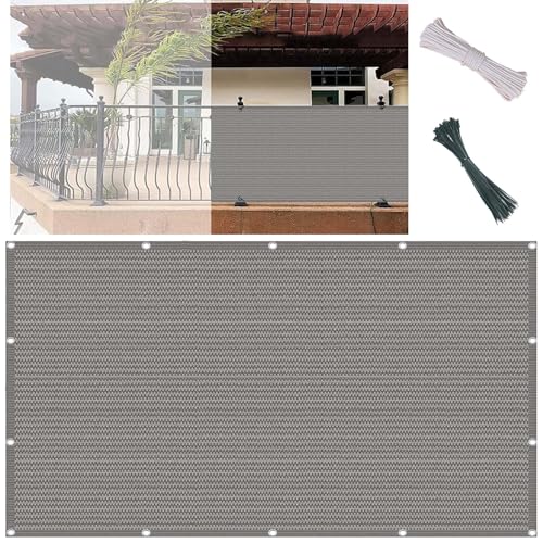 Sichtschutz Balkon 60 x 180 cm HDPE 185 G/M² Uv-Schutz Leicht Transparent Balkonbespannung Sichtschutz mit Kabelbinder, Ã–Sen Und Kordel für Terrasse Garten Zaun, Grau von GUOYUYU