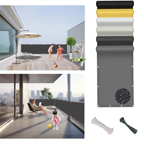 Sichtschutz Balkon 70 x 260 cm Wasserabweisend Windschutz Staubschutz, Balkonumspannung Zaunschutz mit Kordel Und Nylon Kabelbinder, für Den Gartenzaun Oder Balkon, Dunkelgrau von GUOYUYU