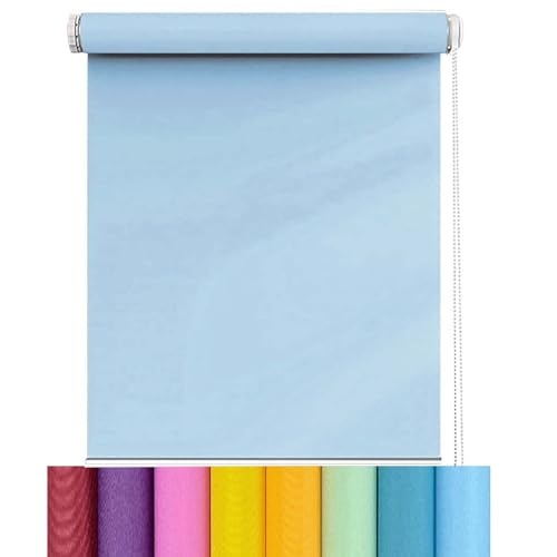 Thermorollo Verdunkelungsrollo 80 x 110 cm Wärmeisolierung Seitenzug Fensterrollo geeignet für büro, Himmelblau von GUOYUYU