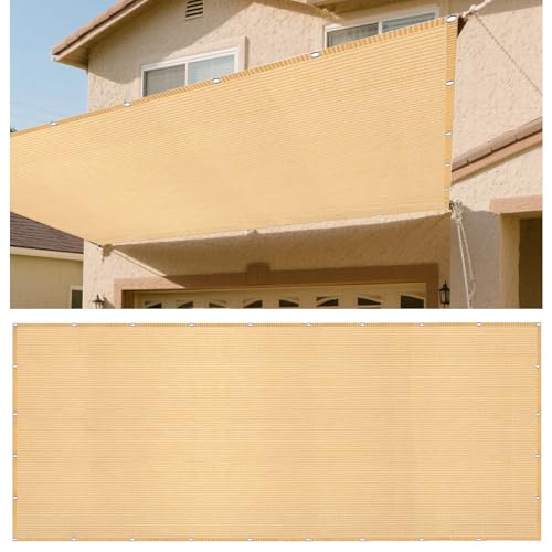 Sonnensegel Rechteckig Atmungsaktiv 330 x 480 cm Rechteckig Atmungsaktiv 98% UV Schutz Außenbereich Outdoor Sonnennetz inkl Befestigungsseile für Garten Balkon, Creme Farben von GUOZHEN