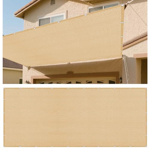 Sonnensegel Rechteckig Atmungsaktiv 340 x 410 cm Rechteckig Atmungsaktiv 98% UV Schutz Außenbereich Outdoor Sonnennetz inkl Befestigungsseile für Garten Balkon, Sandgelb von GUOZHEN