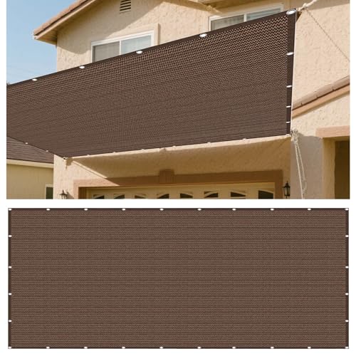 Sonnensegel Rechteckig Atmungsaktiv 340 x 470 cm Rechteckig Atmungsaktiv 98% UV Schutz Außenbereich Outdoor Sonnennetz inkl Befestigungsseile für Garten Balkon, braun von GUOZHEN